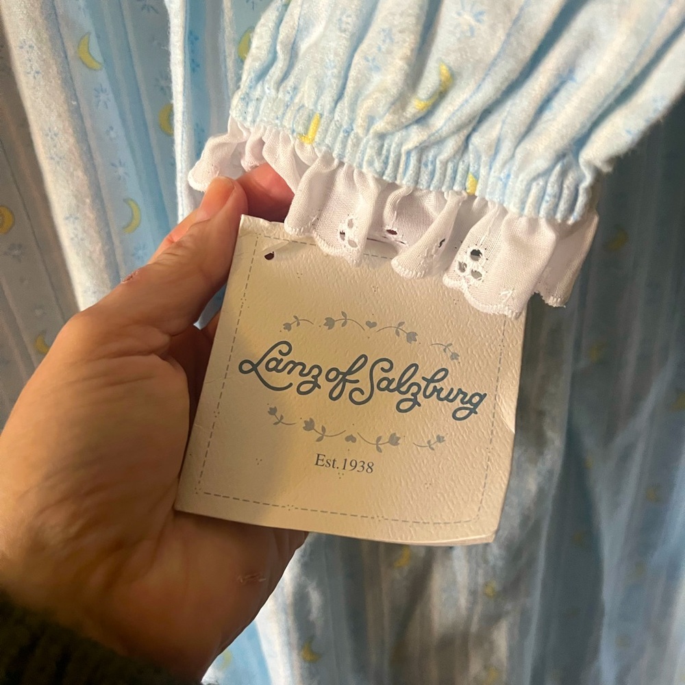 Lanz of Salzburg flannel nightgown NEW w tags Medium Stars Moons stripe